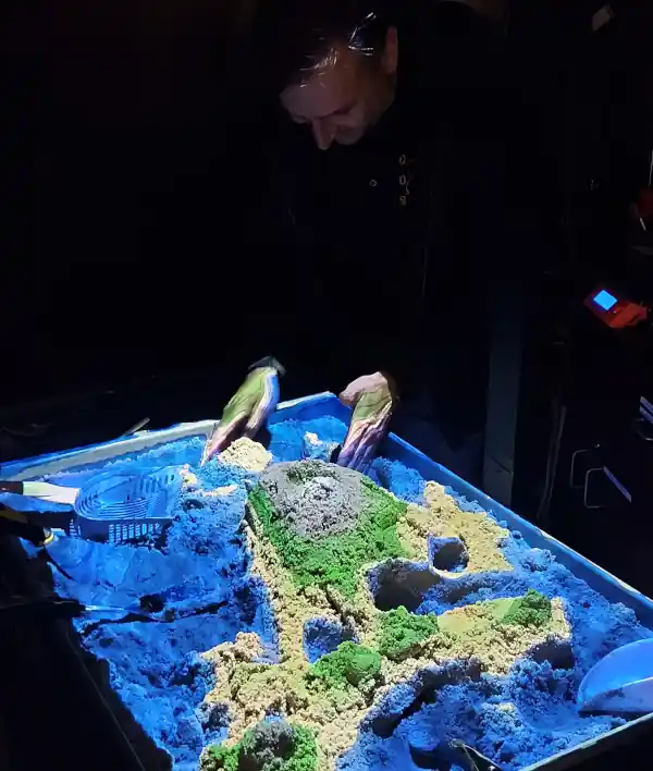 Topographic sand map in the dark